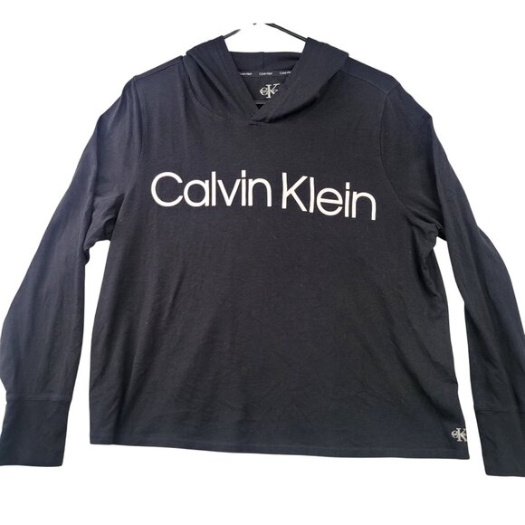 Calvin Klein Black Long-Sleeve Hooded Lightweight T-Shirt Medium - Picture 1 of 7
